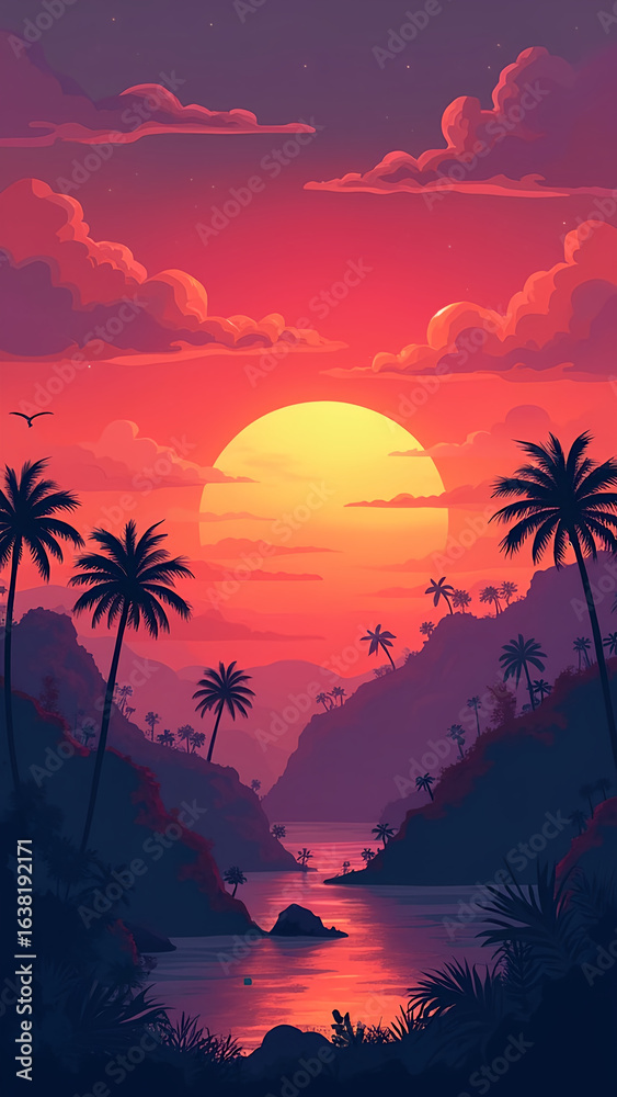 Naklejka premium Vibrant Sunset Landscape