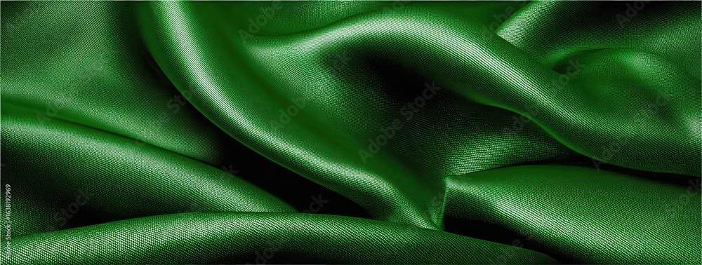 Obraz premium Deep green satin fabric with smooth folds
