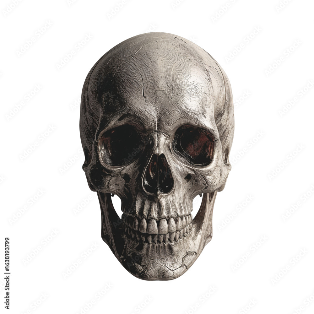 Obraz premium Realistic human skull with detailed texture and bone structure isolated on transparent background