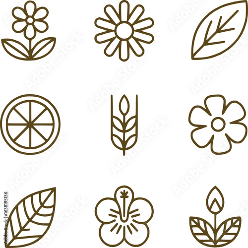 Billede på lærred Botanical Medley of Outlined Floral and Fruit Icons An Earthy Palette for Nature