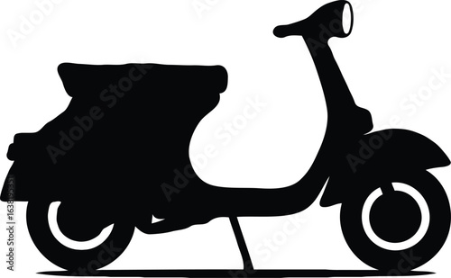 A classic vintage motor scooter silhouette isolated on a white background. An iconic symbol of retro style and urban transportation.