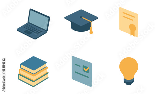 Education and learning symbols in modern isometric design