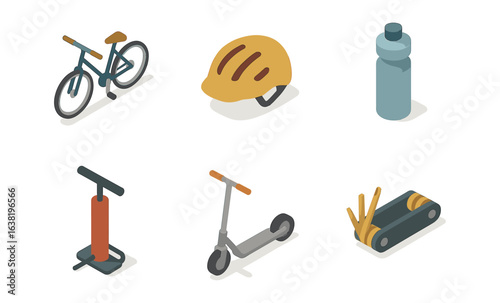 Isometric urban cycling and scooter accessories collection