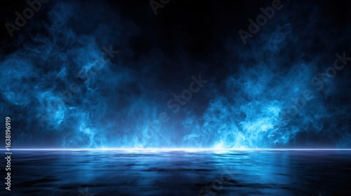 Dark Blue Smoke on Reflective Surface for Nighttime Events and Digital Art Projects