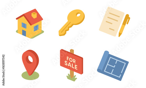 Real estate isometric icons for home and property essentials