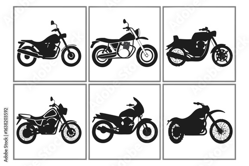 Collection of six motorcycle silhouettes in a grid layout