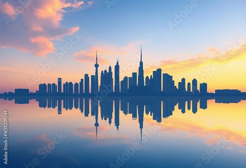 Doha skyline silhouette reflected in water, vector illustration ,  background,  silhouette