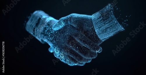 Digital handshake against dark background