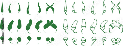 Chili pepper icon set, capsicum collection hot spice vector group, jalapeno silhouette and outline, cayenne symbol bundle, vegetable pictogram pack in flat and line style for seasoning design isolated
