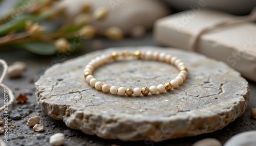 simple bracelet mockup on stone slab, neutral palette