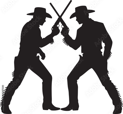 Black Silhouette of Two Cowboys Facing Each Other in Duel Stance