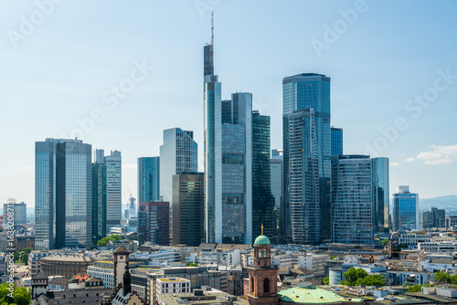 Frankfurt City Downtown Skyline on Sunny Day. Hesse, Germany. View from Frankfurt Cathedral 