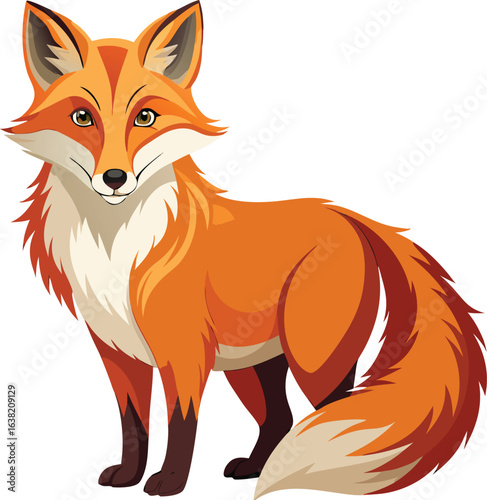A cute red fox cub, also known as a vulpes vulpes, is a wild canine mammal standing isolated on a white background