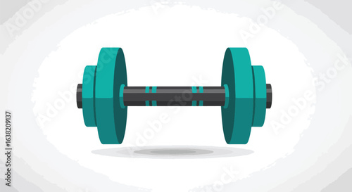 Teal dumbbell with black handle and weights, centered on a white background with gray brush stroke effect.