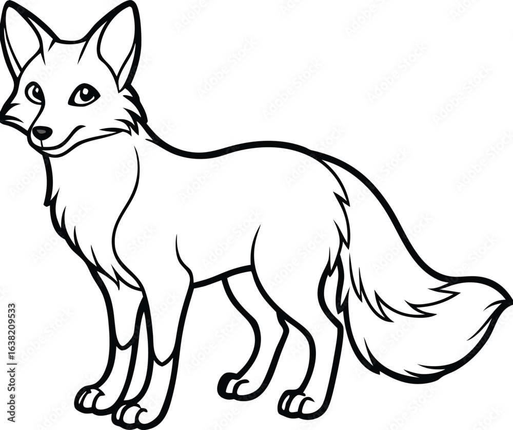 Fototapeta premium Cartoon illustration of a wild fox silhouette in black and white with a dog-like face