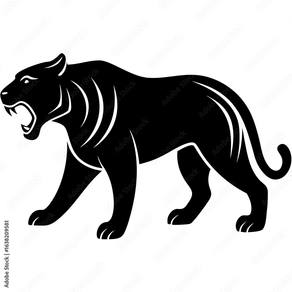 Obraz premium Black silhouette of a prehistoric saber toothed tiger