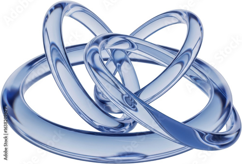Intricate blue glass interwoven knot with light reflections isolate Abstract Shape Loop Design Geometric