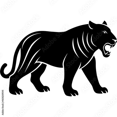 Black silhouette of a saber toothed tiger