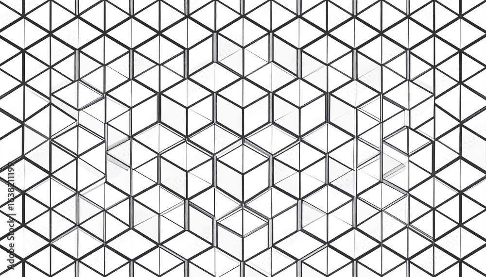 Fototapeta premium Abstract geometric pattern of overlapping cubes in grayscale.