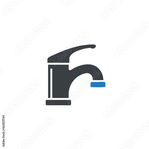 Modern faucet glyph icon. Water tap vector symbol for kitchen or bathroom plumbing, isolated on a white background for user interface.