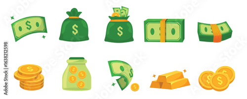 Money, Finance, and Wealth Icon Set,  Suitable for finance, banking, savings, investment, and wealth management concepts in designs