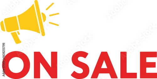 A yellow megaphone announces "ON SALE" in bold red letters, indicating a special offer or promotion.