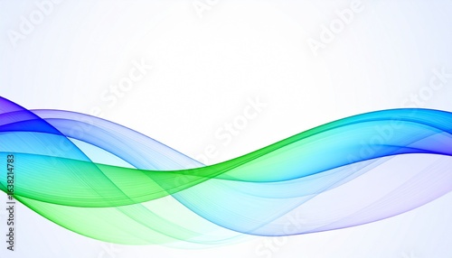 Abstract flowing waves of vibrant blue, green, and purple hues on a white background.