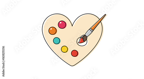 Artistic heart palette with paintbrush captures creative passion and expressive colors for artistic endeavors