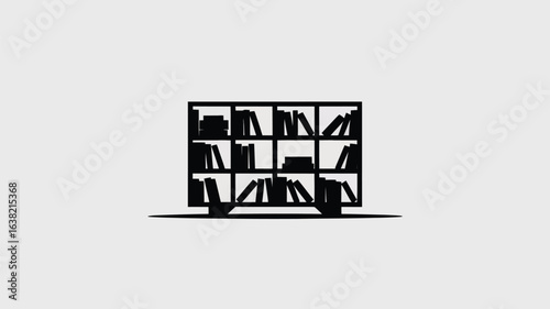 Discover a world of knowledge with this sleek, modern black silhouette of a bookshelf filled with books, perfect for educational or literary themes.