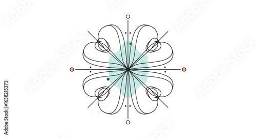 Abstract geometric mandala with flowing lines and subtle color accents creating a sense of movement and harmony