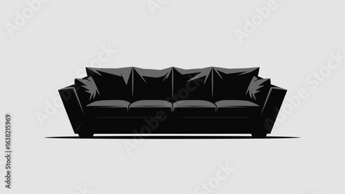 Modern black sofa with plush cushions, offering ultimate comfort and sophisticated style for any contemporary living space, inviting relaxation and luxury.