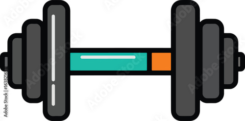 A simple, colorful illustration of a dumbbell, representing fitness, weightlifting, and exercise on a white background.