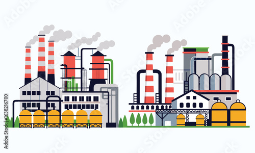 Industrial Factory Illustrations - Modern Manufacturing Plant Vector Images