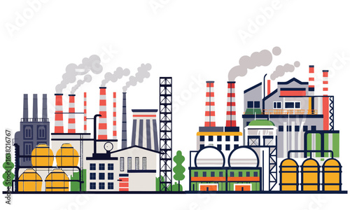 Industrial Factory Illustrations - Modern Manufacturing Plant Vector Images