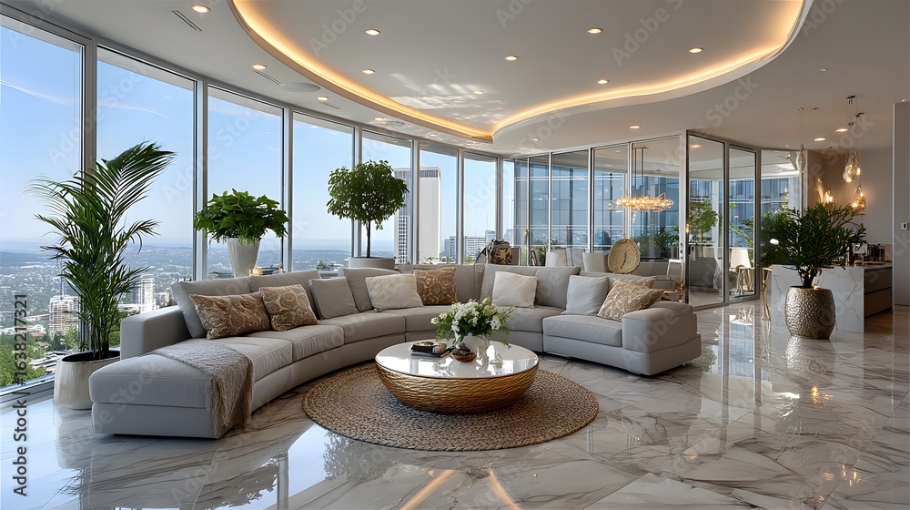 Fototapeta premium Elegant mountain view living room interior design high resolution photo