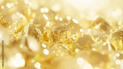 Shimmering gold formations gleam with soft light creating an abstract texture