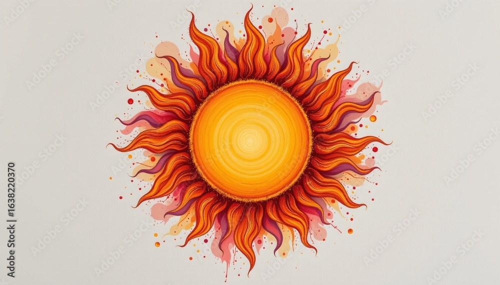 custom made wallpaper toronto digitalwatercolor sun with swirling rays, indian spiritual motif, no people