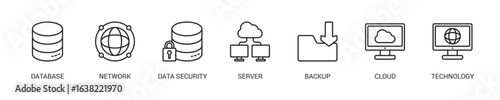 Data Center Line Icon Set For Web Banner. Vector Illustration Concept With Some Icons. Designed In Line Style