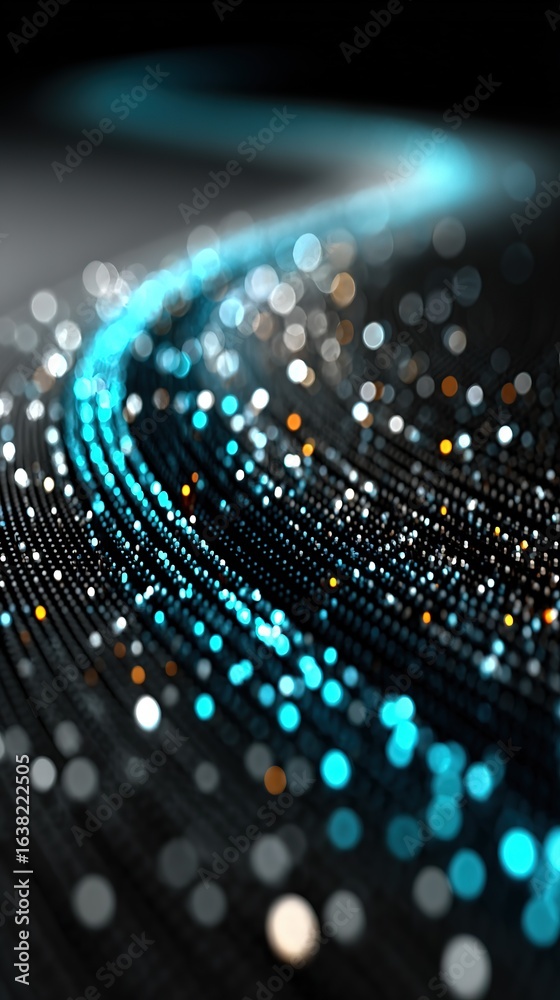 Obraz premium Futuristic AI Neural Network with Glowing Blue Data Streams – Abstract Tech Background with Copy Space for Presentations, Data Visualization Dashboards, or Sci-Fi Concepts, Cinematic Lighting