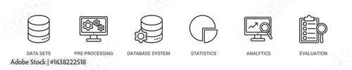 Data Mining Line Icon Set For Web Banner. Vector Illustration Concept With Some Icons. Designed In Line Style