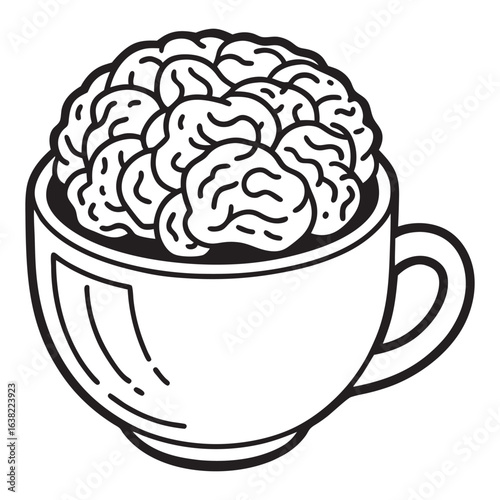 Conceptual illustration of a human brain inside a clear glass cup with vibrant colors