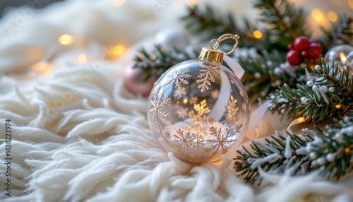 Wallpaper Mural crystal ornament mockup on white fur, january decor, no people, no text, no logo Torontodigital.ca