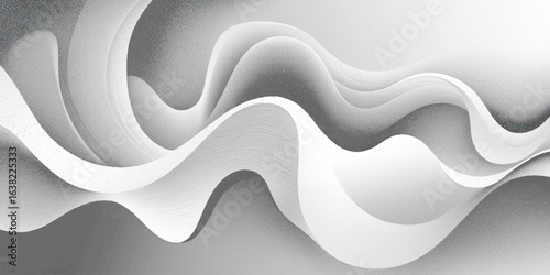 Abstract background featuring soft, overlapping curves in a monochromatic palette of white and gray, with a faint glitter effect.