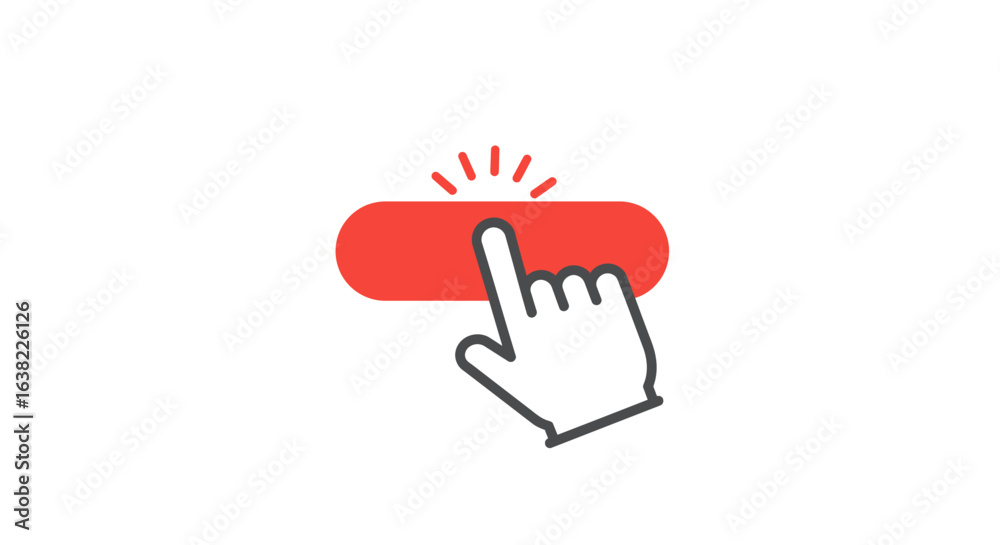 Obraz premium A hand cursor clicking a red button, a simple digital interface graphic.