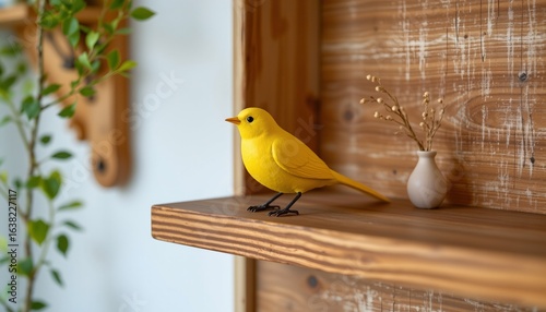 Wallpaper Mural yellow bird figurine on wooden shelf, spring, no people, no text, no logo Torontodigital.ca