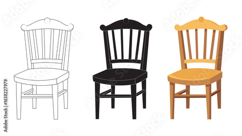 Traditional Wooden Chair on White Background, Black and white, Redesign.