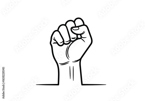 Vector illustration of raised fist symbol of power and protest, isolated on white background
