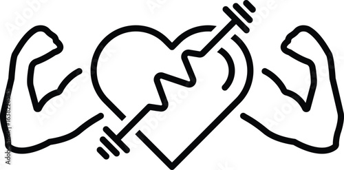 Strong Heart Icon, Muscle Strength Icon and Physical Fitness Design Element