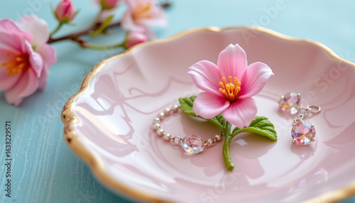 Wallpaper Mural pastel flower trinket on jewelry dish, spring, no people, no text, no logo Torontodigital.ca