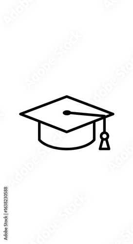 A simple black outline icon of a graduation cap with a tassel, symbolizing academic achievement and commencement.